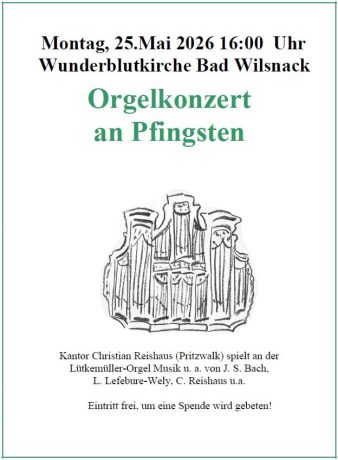 Orgelkonzert mit Christian ReishausPfingstmontag, 25. Mai 2026, 16:00 Uhr